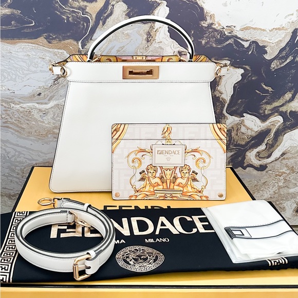 New! FENDI x VERSACE Medium Peekaboo ISEEU Vitello Nappa Fendace BaroqueSatchel - Picture 2 of 16